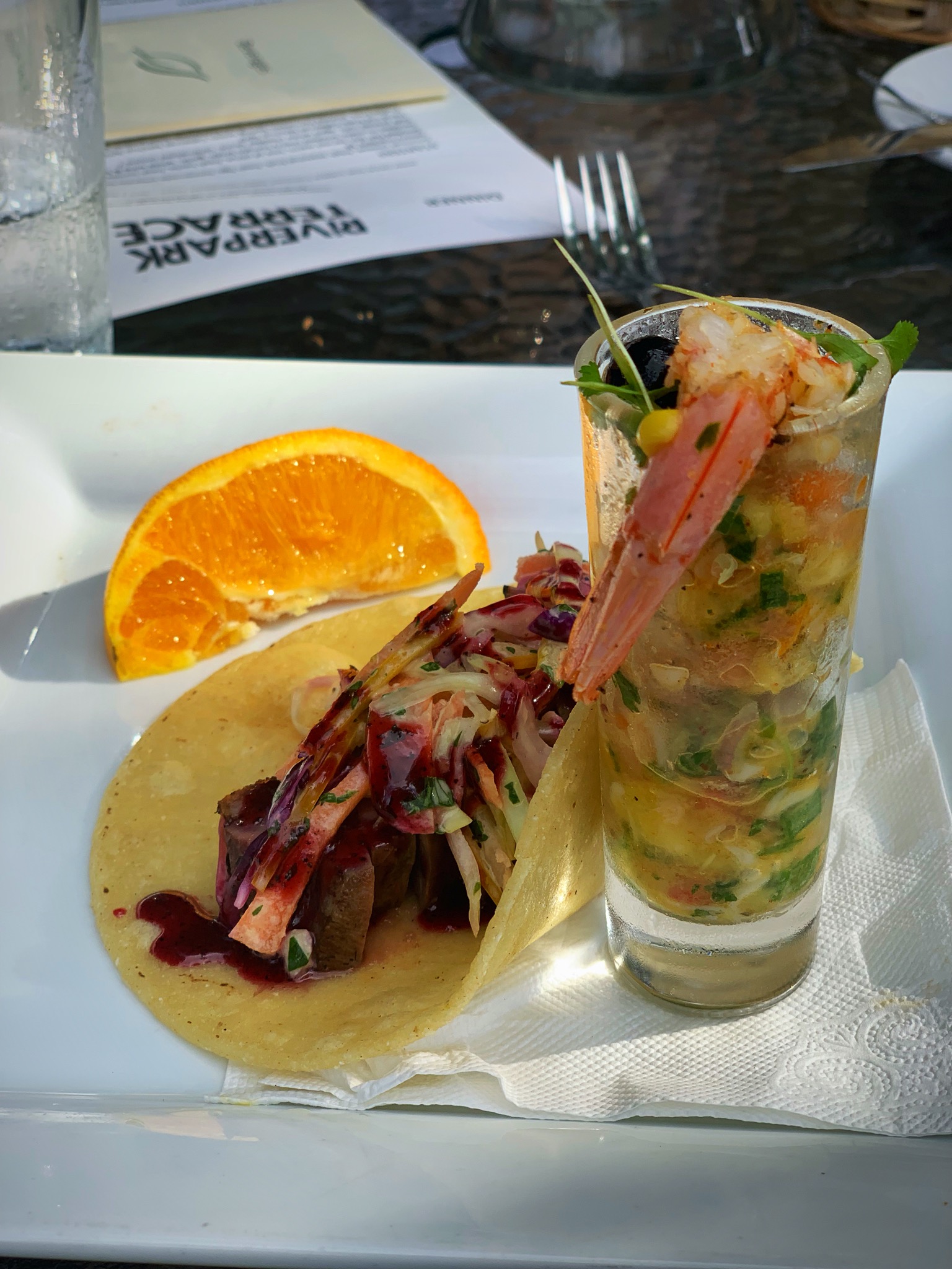 Duck Taco and Shrimp Ceviche