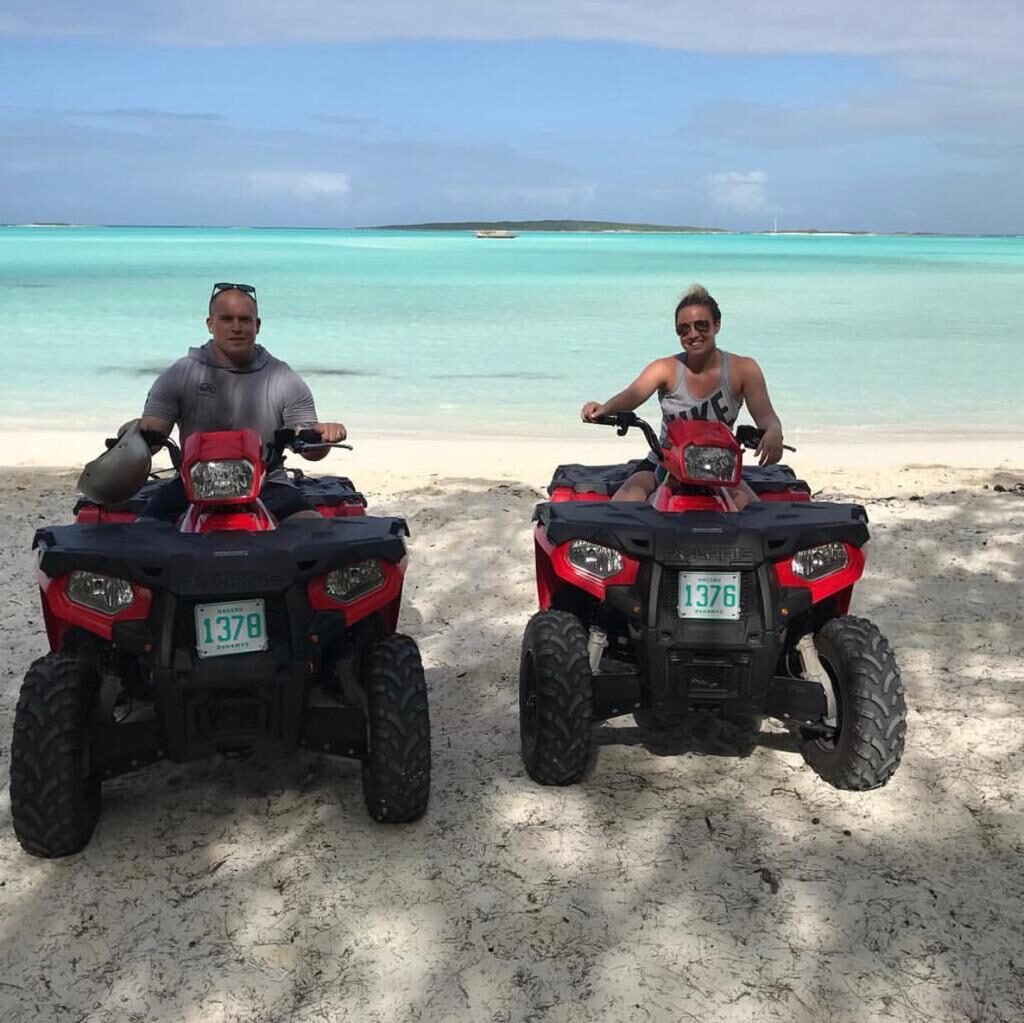 Couple riding ATVs at Exuma Island
