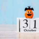 happy halloween day with 31 october calendar wood jack o lantern pumpkin and bat decor with funny t20 0x329g