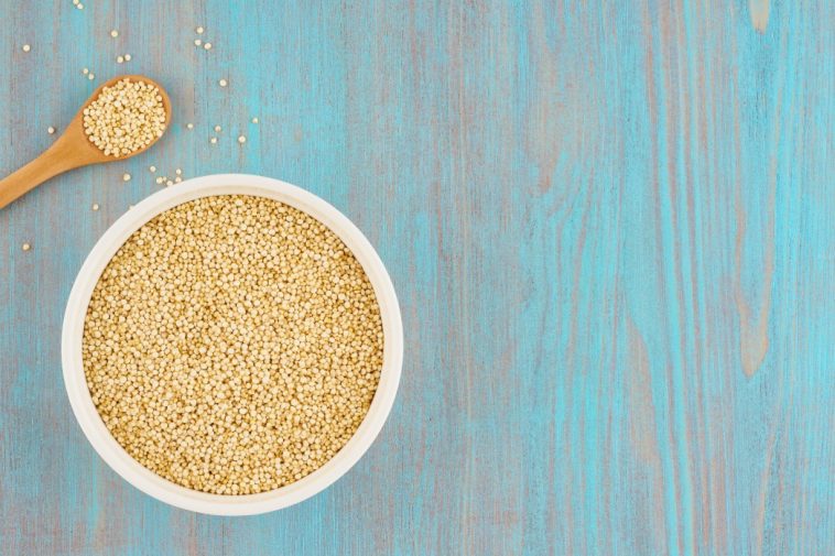 quinoa seed bright blue grain close macro up background raw food ingredient cereal crop dry health t20 1QExog